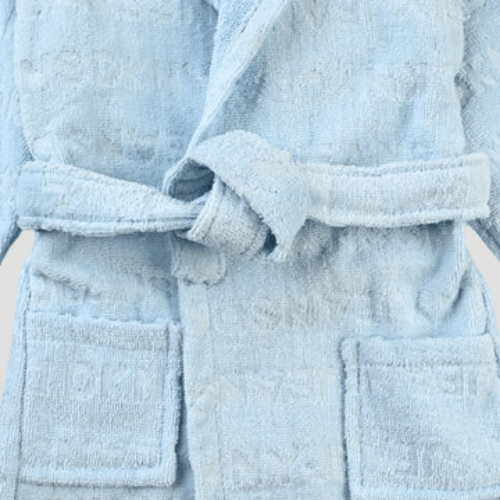 DKNY Kids Bathrobe in Blue Jacquard – Comfortable & Trendy, 100% Terry Cotton, Cozy Hood, 3–24 Months, Overstock/Unused