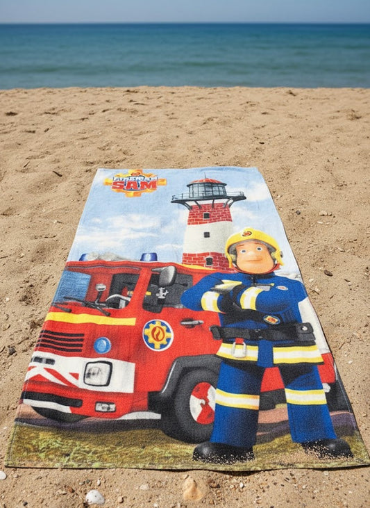 Original Fireman Sam Kids Towel – Large 75 x 150 cm, 100% Cotton, Overstock/Unused