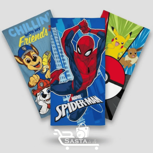 Kids Character Towel Set Pack of 3 | Cotton Bath, Beach & Pool Towels | Pokémon, Spider-Man & PAW Patrol Designs