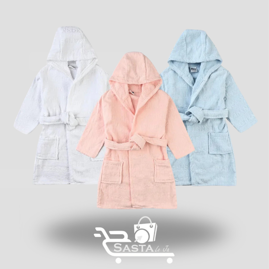 DKNY Kids Jacquard Bathrobe Bundle (3-Pack) – Blue, Pink & White | 100% Terry Cotton | 3–24 Months | Overstock/Unused